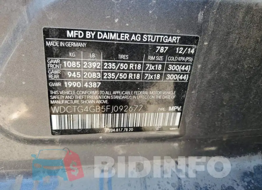 WDCTG4GB5FJ092677 Photo# 10