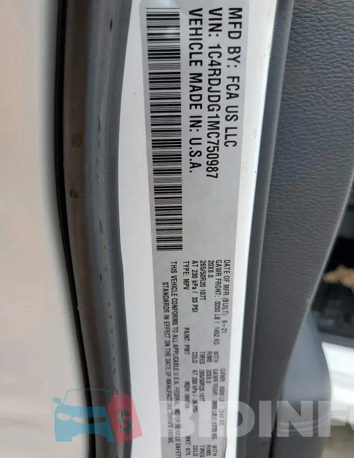1C4RDJDG1MC750987 Photo# 10