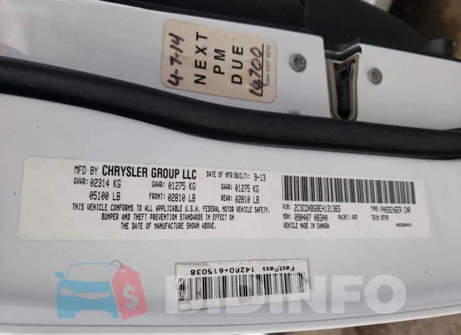 2C3CDXBG8EH131365 Photo# 12