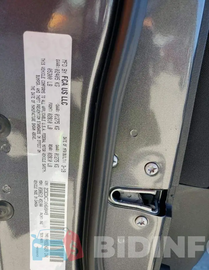 2C3CDXCT1KH608449 Photo# 10