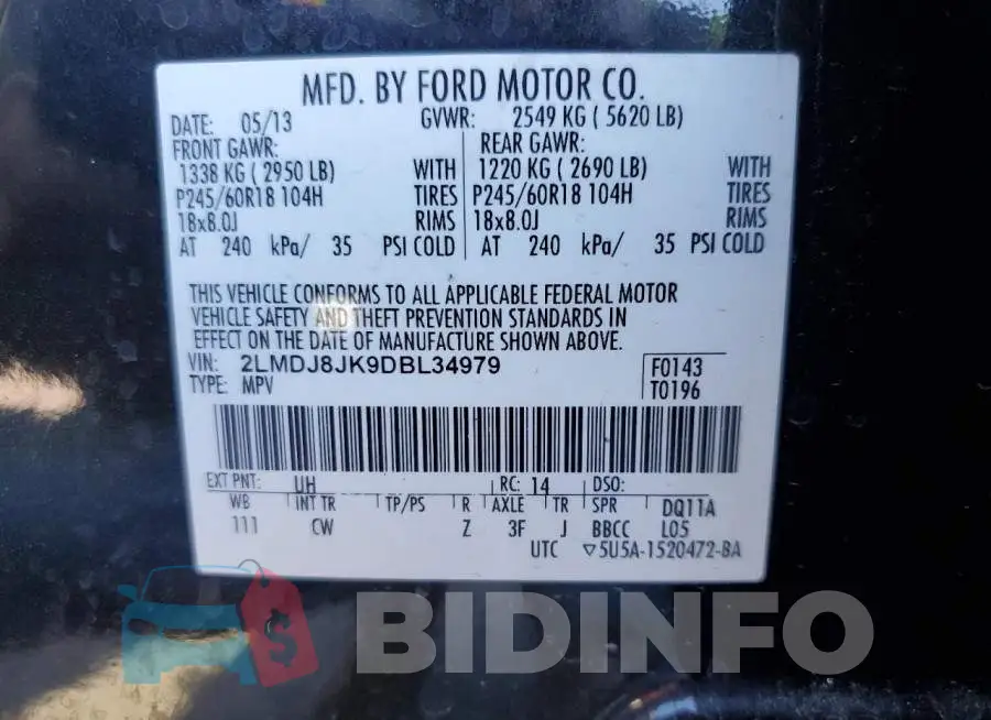 2LMDJ8JK9DBL34979 Photo# 10