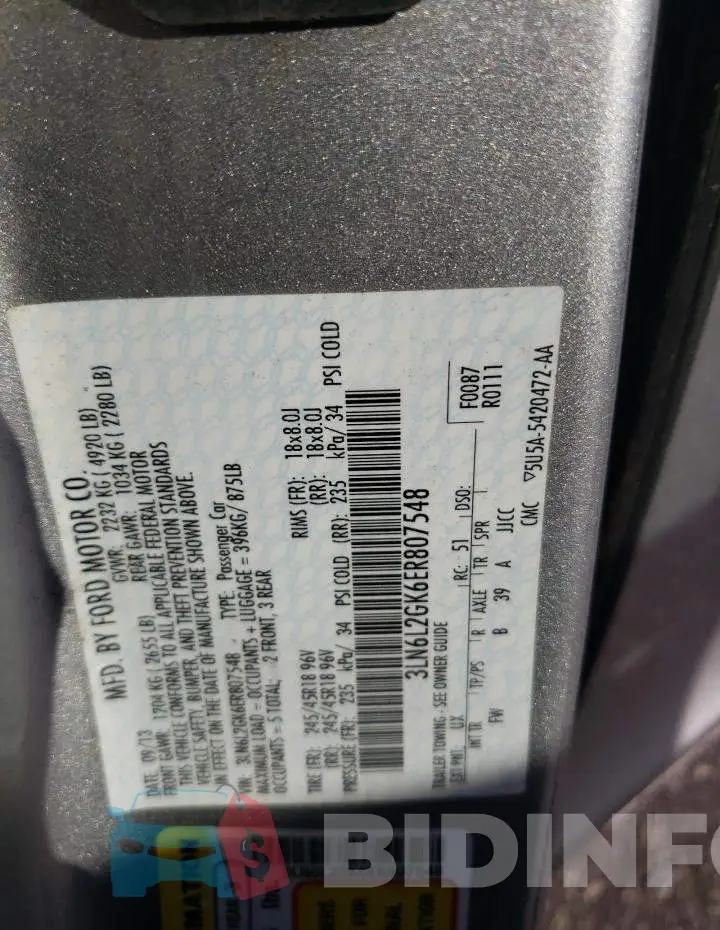 3LN6L2GK6ER807548 Photo# 12