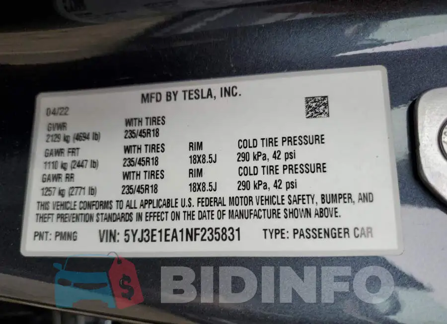 5YJ3E1EA1NF235831 Photo# 10