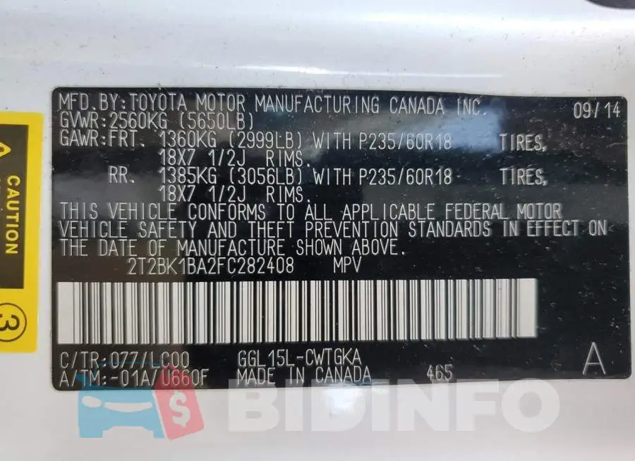 2T2BK1BA2FC282408 Photo# 10