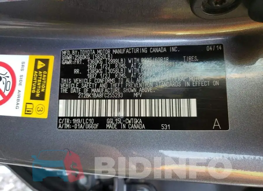2T2BK1BA8FC255293 Photo# 10