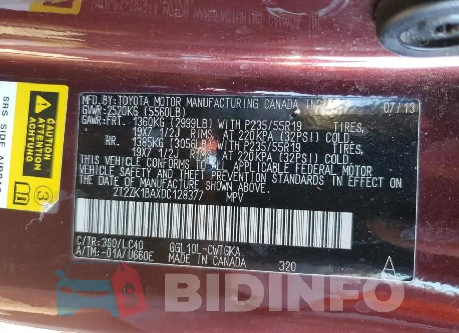 2T2ZK1BAXDC128377 Photo# 10