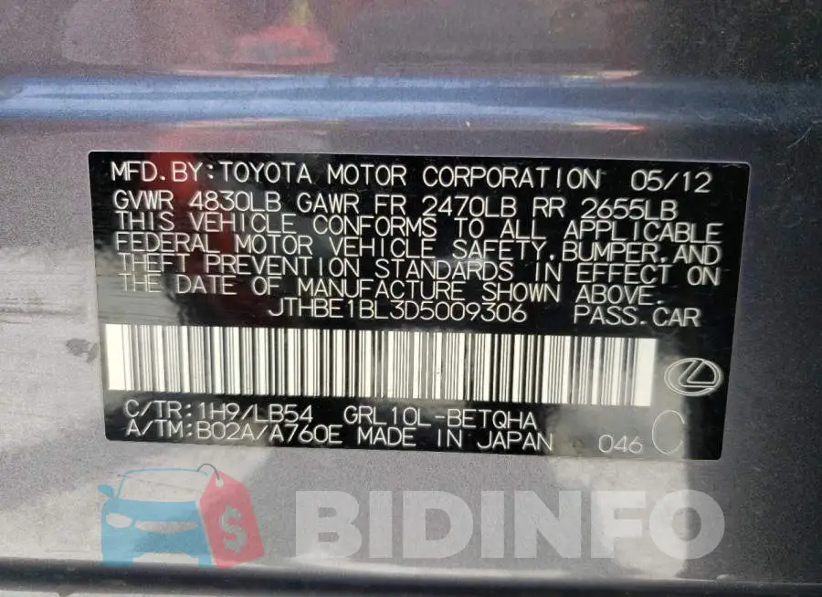 JTHBE1BL3D5009306 Photo# 10