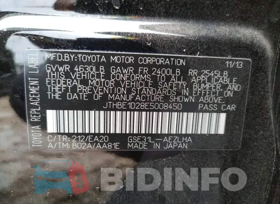 JTHBE1D28E5008450 Photo# 10