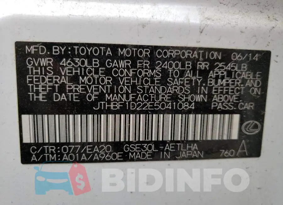 JTHBF1D22E5041084 Photo# 10