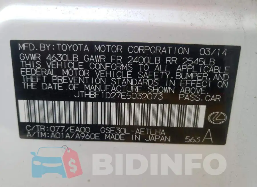 JTHBF1D27E5032073 Photo# 10