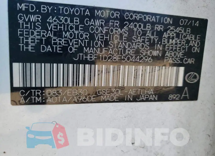 JTHBF1D28F5044296 Photo# 10