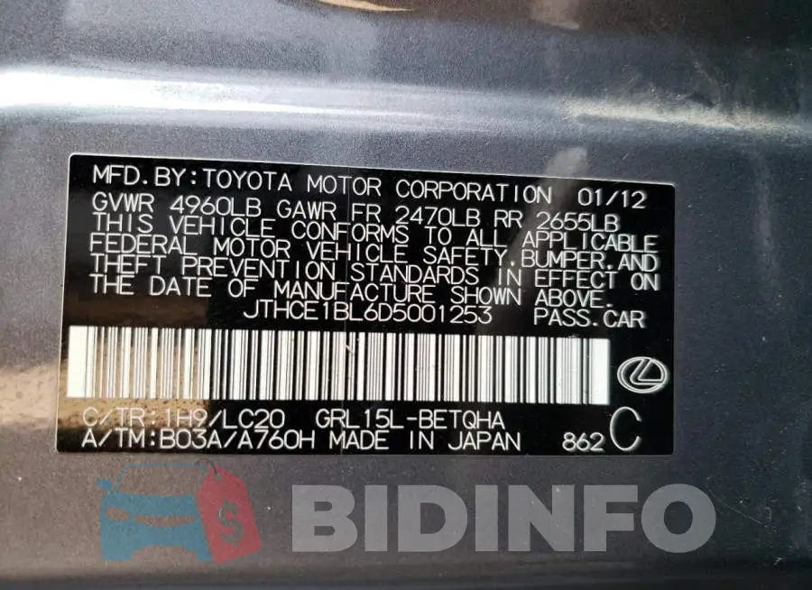 JTHCE1BL6D5001253 Photo# 10