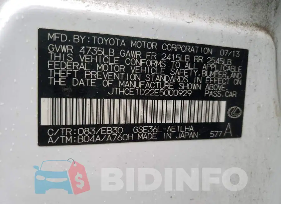 JTHCE1D22E5000929 Photo# 12