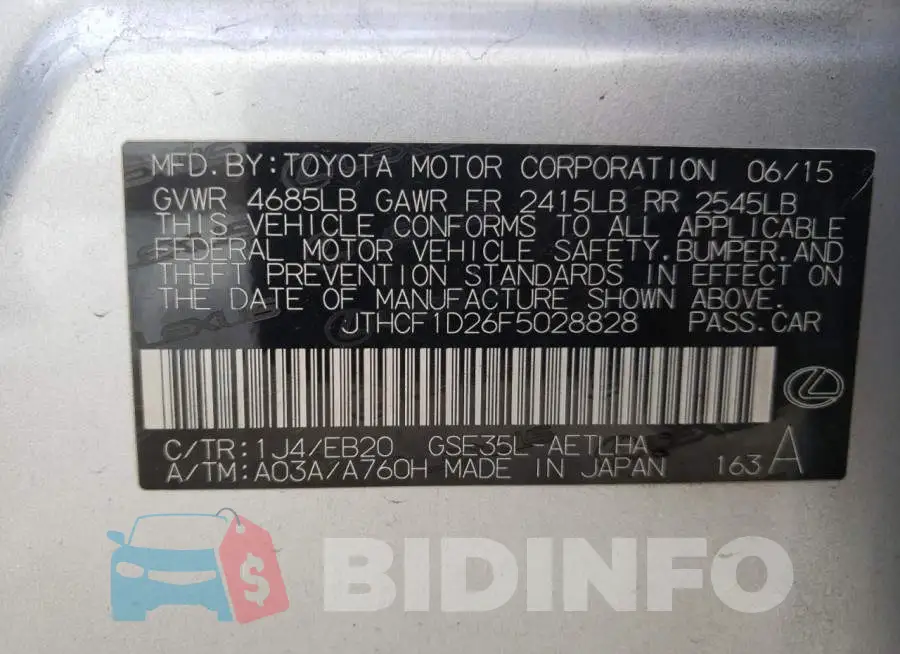 JTHCF1D26F5028828 Photo# 10