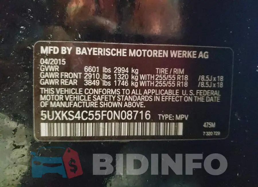 5UXKS4C55F0N08716 Photo# 13