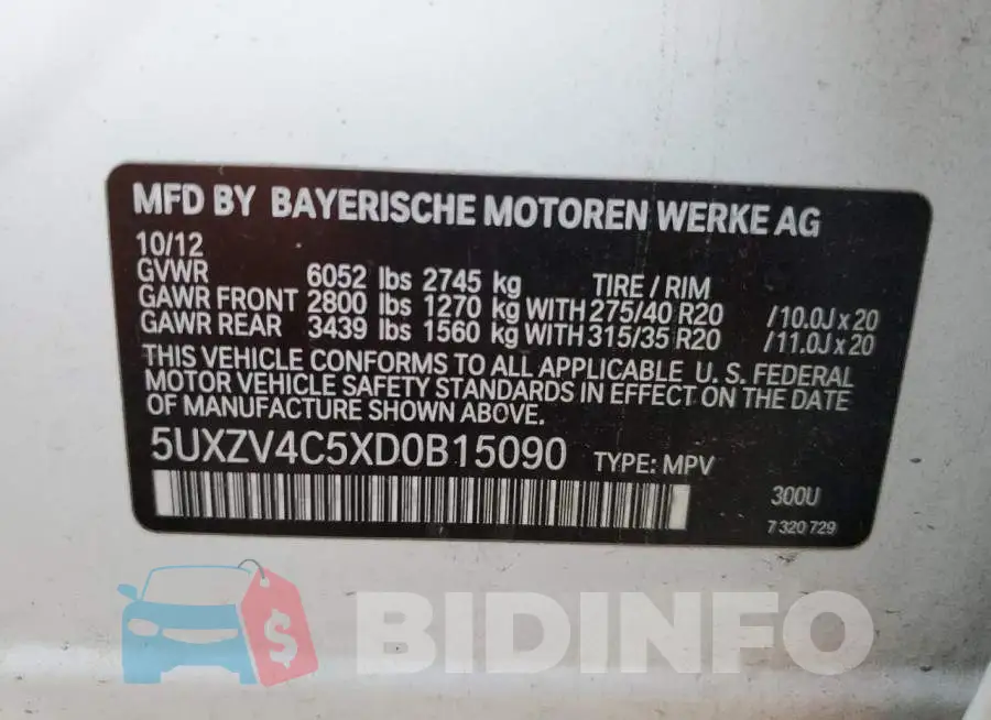 5UXZV4C5XD0B15090 Photo# 10