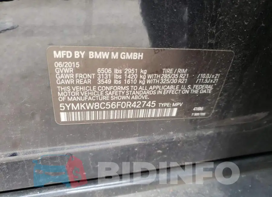 5YMKW8C56F0R42745 Photo# 10