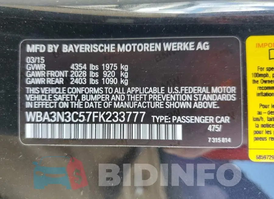 WBA3N3C57FK233777 Photo# 10