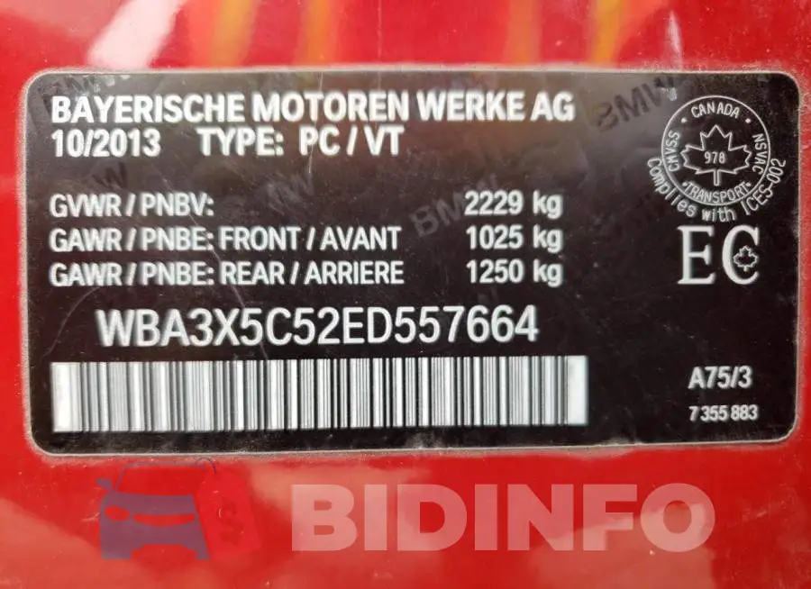 WBA3X5C52ED557664 Photo# 10