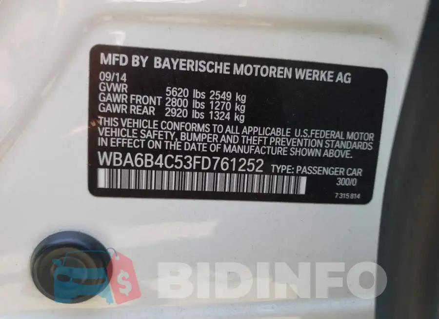 WBA6B4C53FD761252 Photo# 10