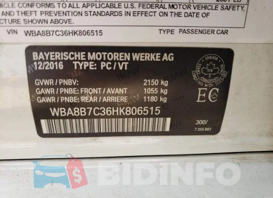 WBA8B7C36HK806515 Photo# 10