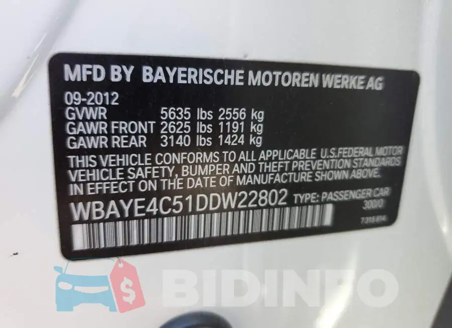 WBAYE4C51DDW22802 Photo# 12