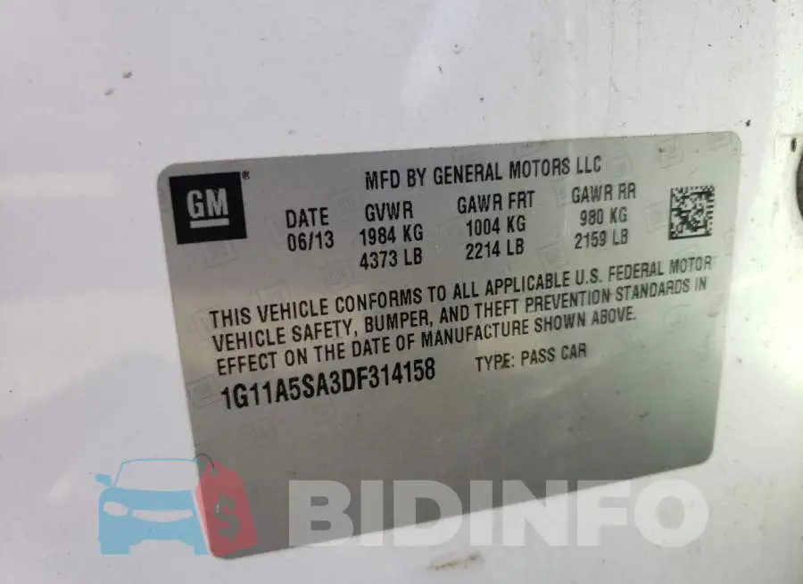 1G11A5SA3DF314158 Photo# 10