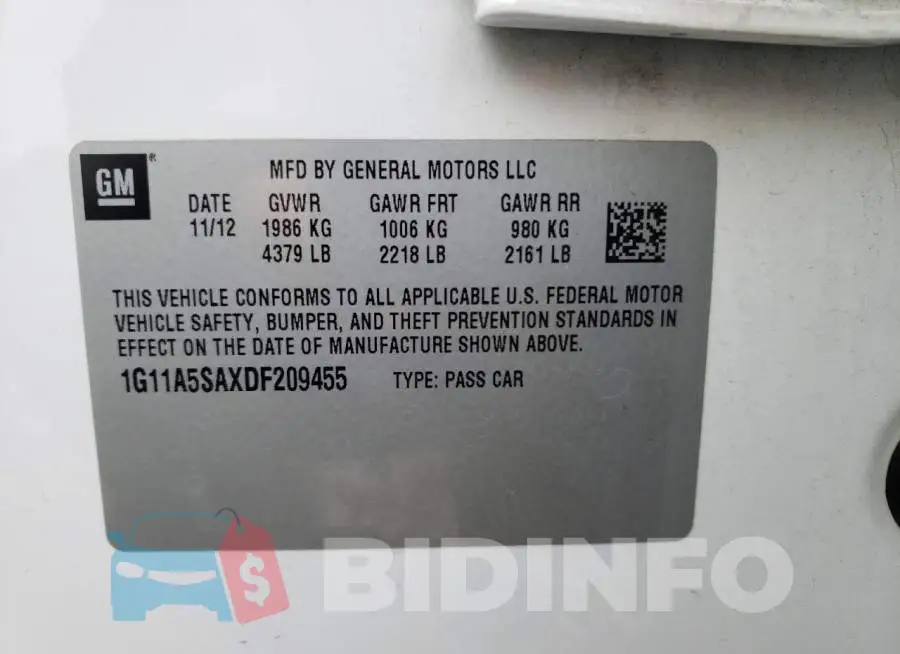 1G11A5SAXDF209455 Photo# 10