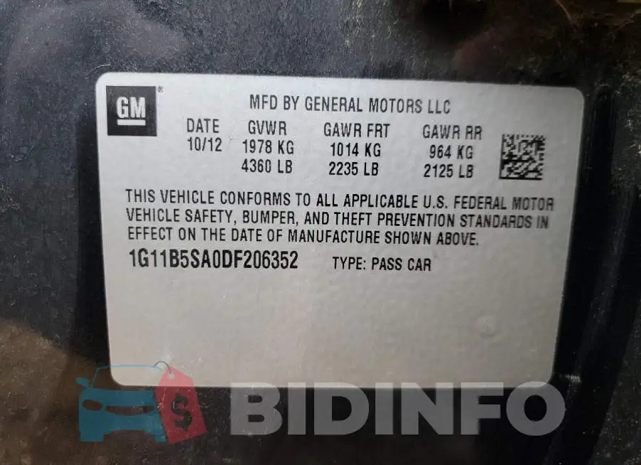 1G11B5SA0DF206352 Photo# 12