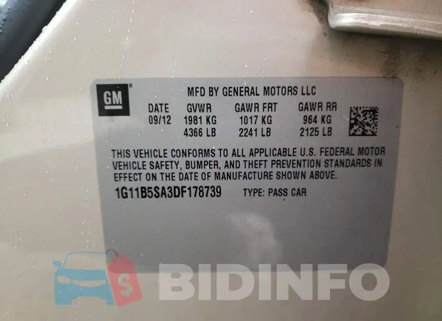 1G11B5SA3DF178739 Photo# 10