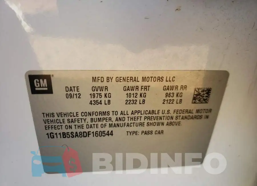 1G11B5SA8DF160544 Photo# 10