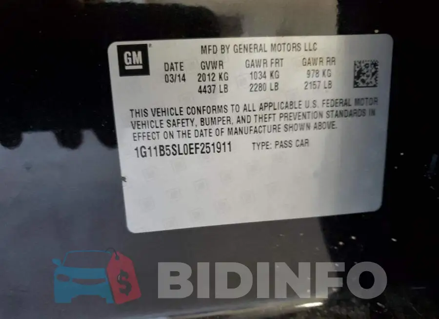 1G11B5SL0EF251911 Photo# 12
