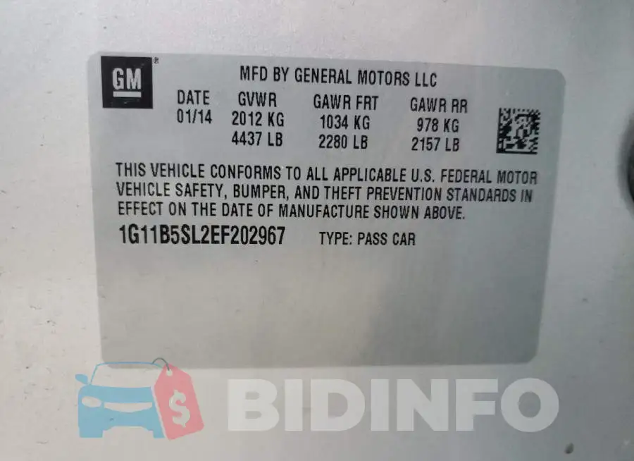 1G11B5SL2EF202967 Photo# 10