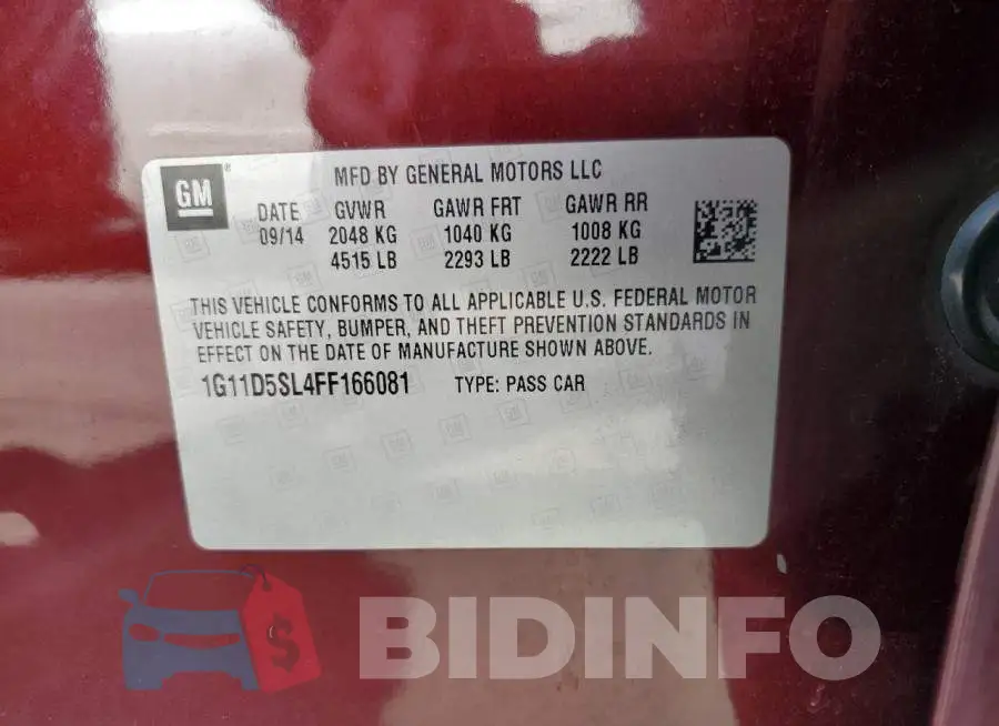 1G11D5SL4FF166081 Photo# 10