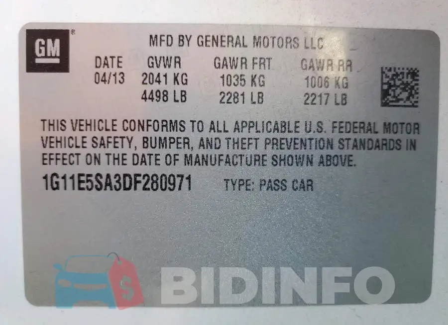 1G11E5SA3DF280971 Photo# 10