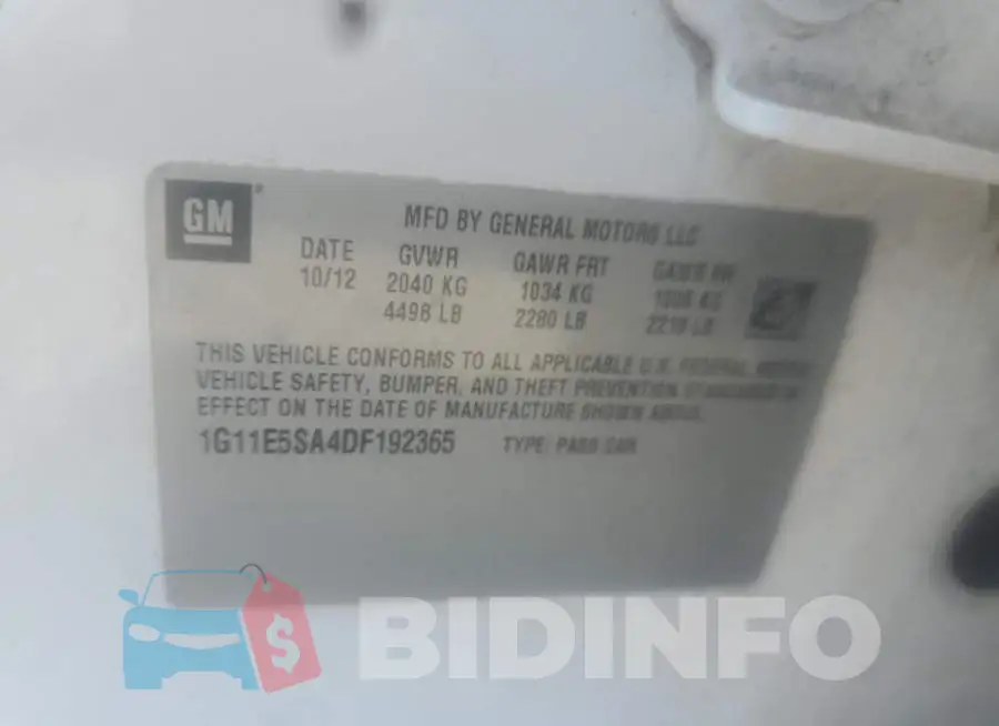 1G11E5SA4DF192365 Photo# 10