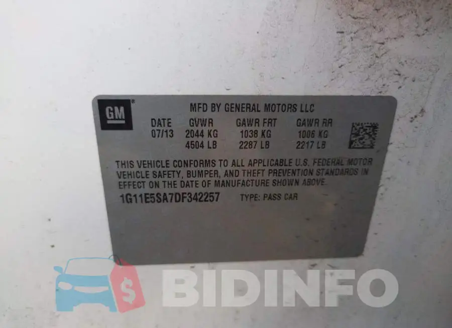 1G11E5SA7DF342257 Photo# 10