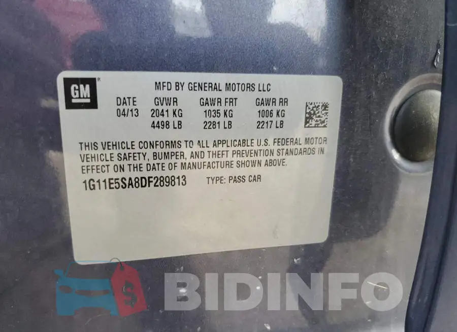 1G11E5SA8DF289813 Photo# 10
