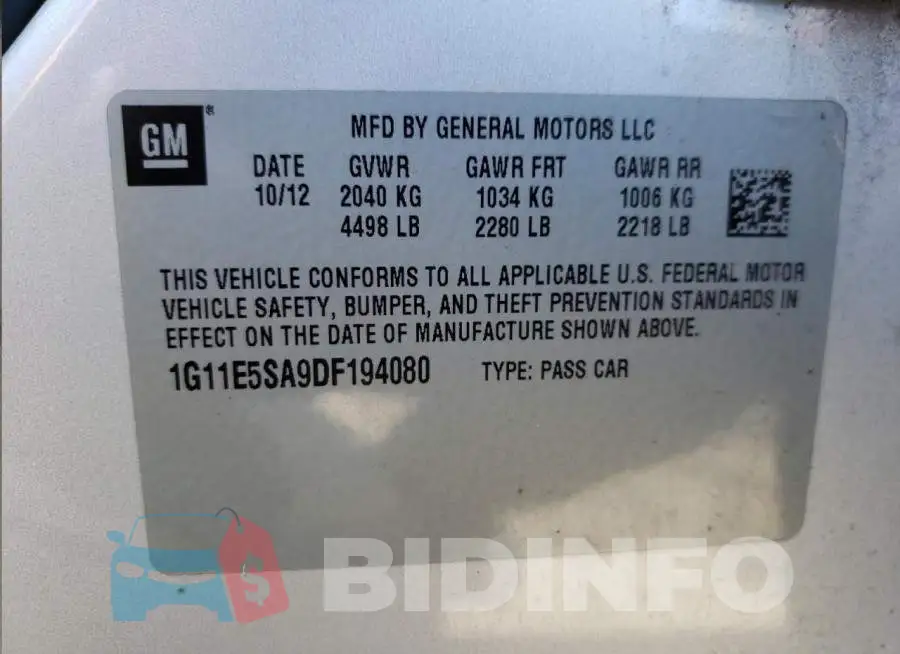 1G11E5SA9DF194080 Photo# 10