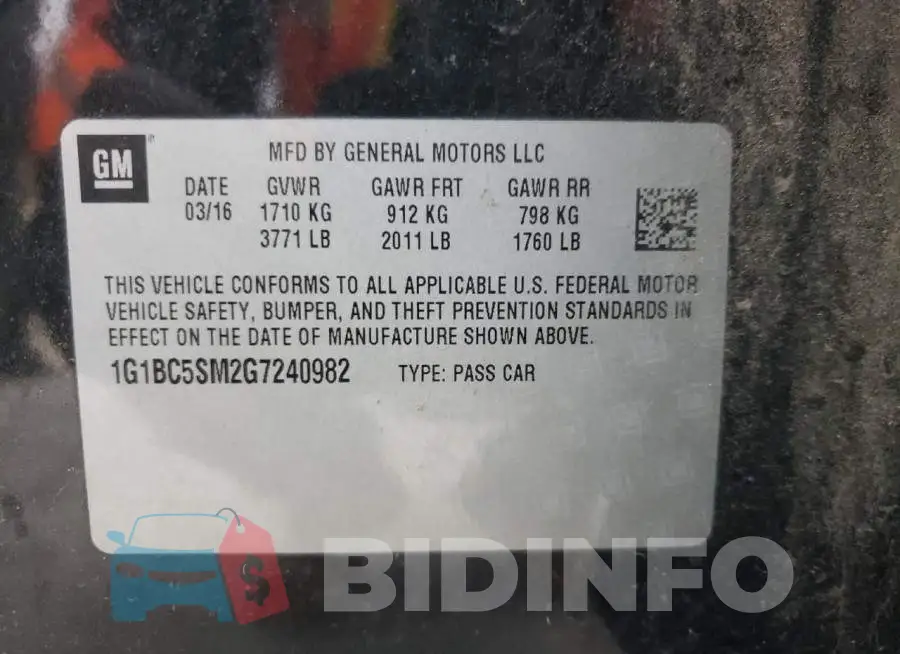 1G1BC5SM2G7240982 Photo# 10