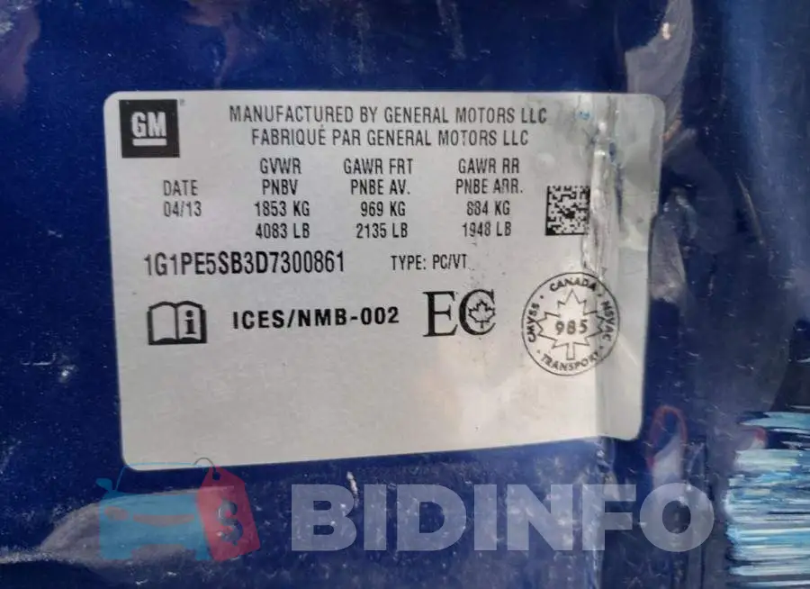 1G1PE5SB3D7300861 Photo# 10