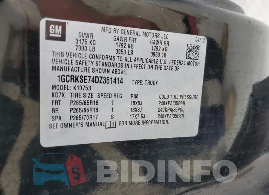1GCRKSE74DZ361414 Photo# 10