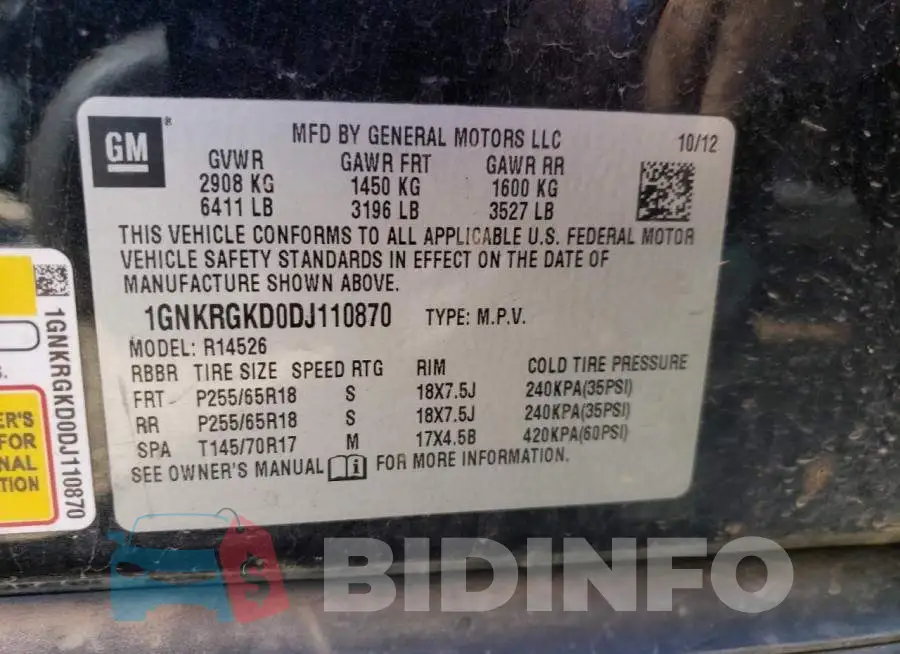 1GNKRGKD0DJ110870 Photo# 10