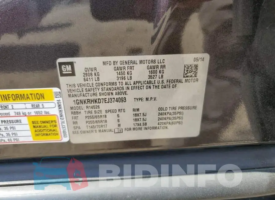 1GNKRHKD7EJ374093 Photo# 10