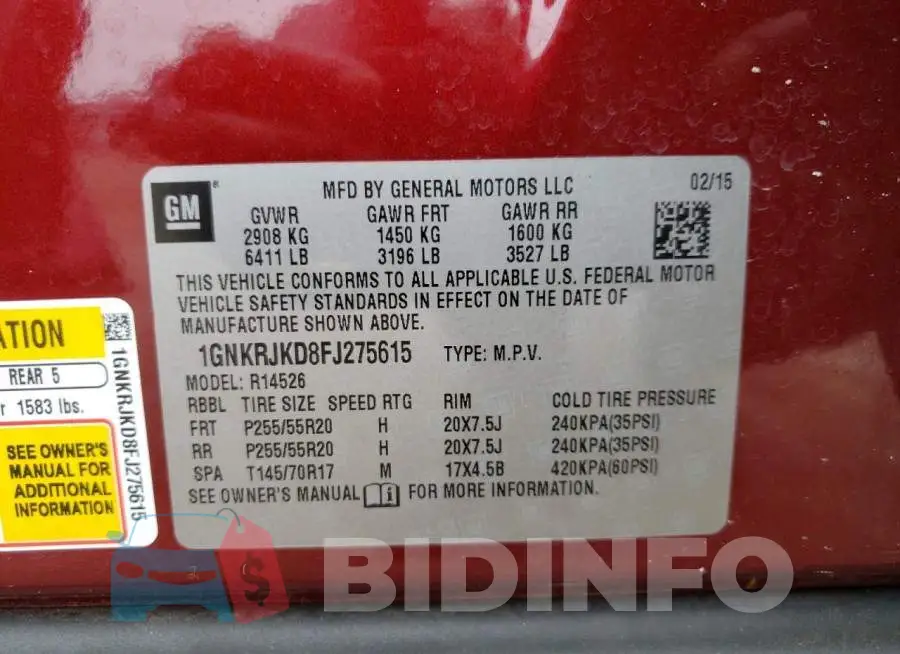 1GNKRJKD8FJ275615 Photo# 10