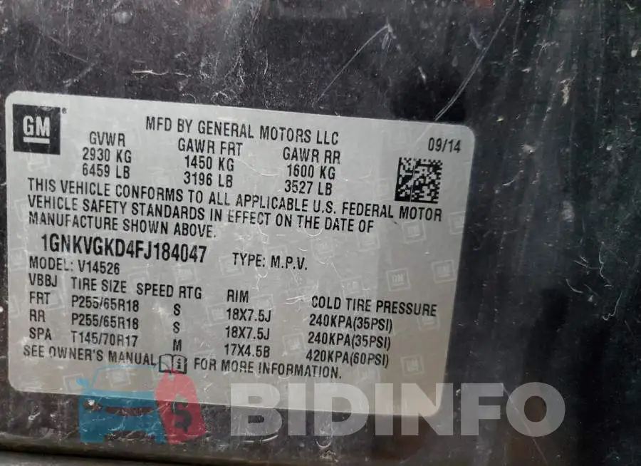 1GNKVGKD4FJ184047 Photo# 13