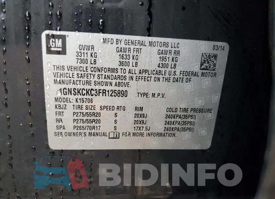 1GNSKCKC3FR125890 Photo# 10