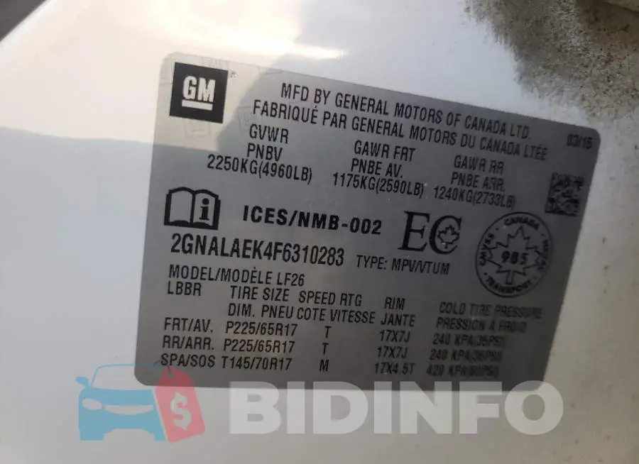 2GNALAEK4F6310283 Photo# 10