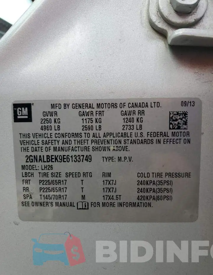 2GNALBEK9E6133749 Photo# 13