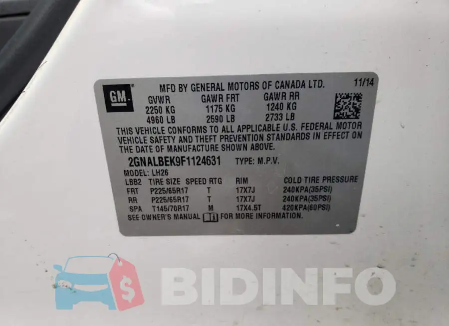 2GNALBEK9F1124631 Photo# 10